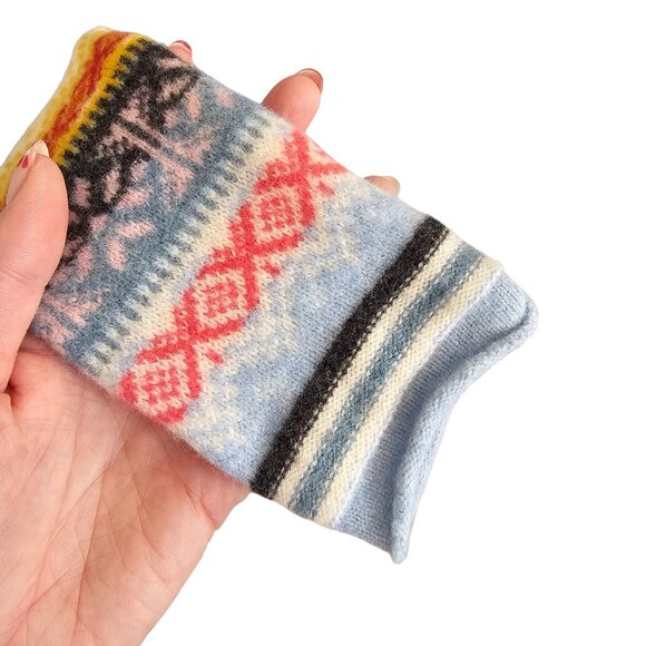 Telluride Blue White Yellow Fair Isle Merino Wool Sweater Sz M - Picture 4 of 8